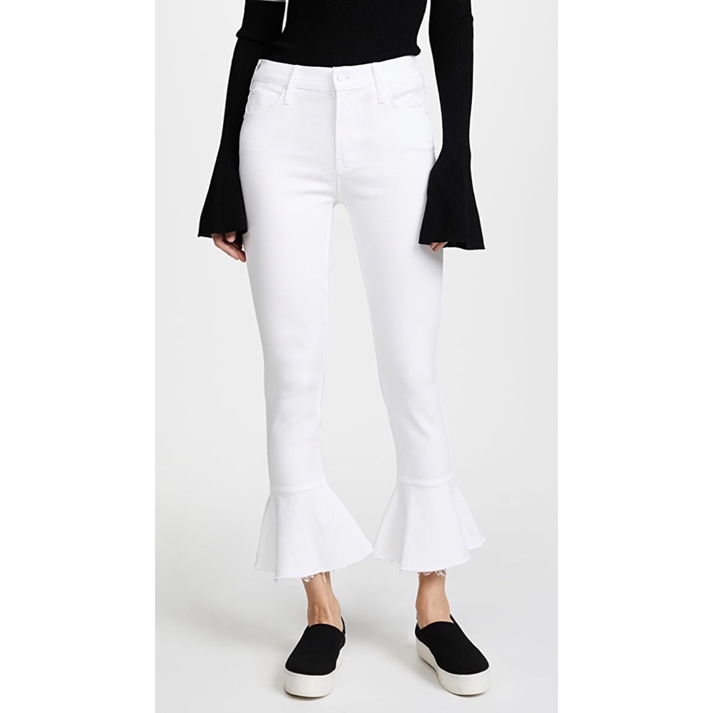 Mother Cha Cha Fray Hem Crop White Jeans